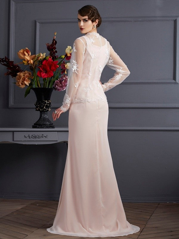 Blushing Pink Square Neck Sheath/column Floor-Length Evening Dress with Lace Bolero Jacket
