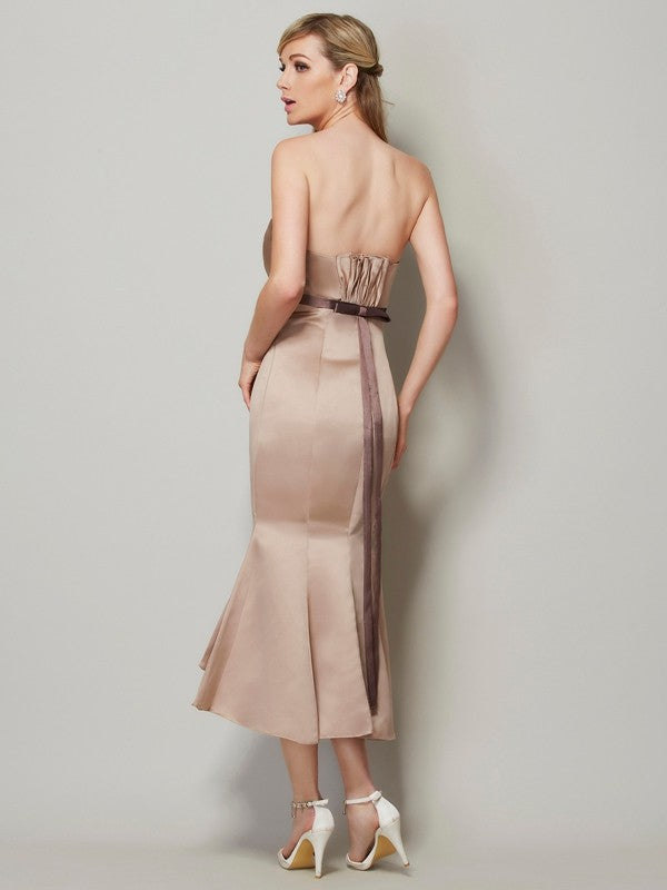 Champagne Satin Mermaid Straight Neck Floor-Length Evening Dress