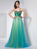 Green Sweetheart Tulle A-Line Floor-Length Evening Dress with Embellished Bodice and Multi-Layered Skirt