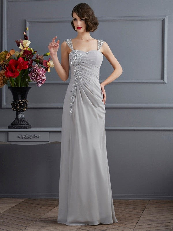 Grey Chiffon A-Line Floor-Length Bridesmaid Dress with Embellished Sweetheart Neckline