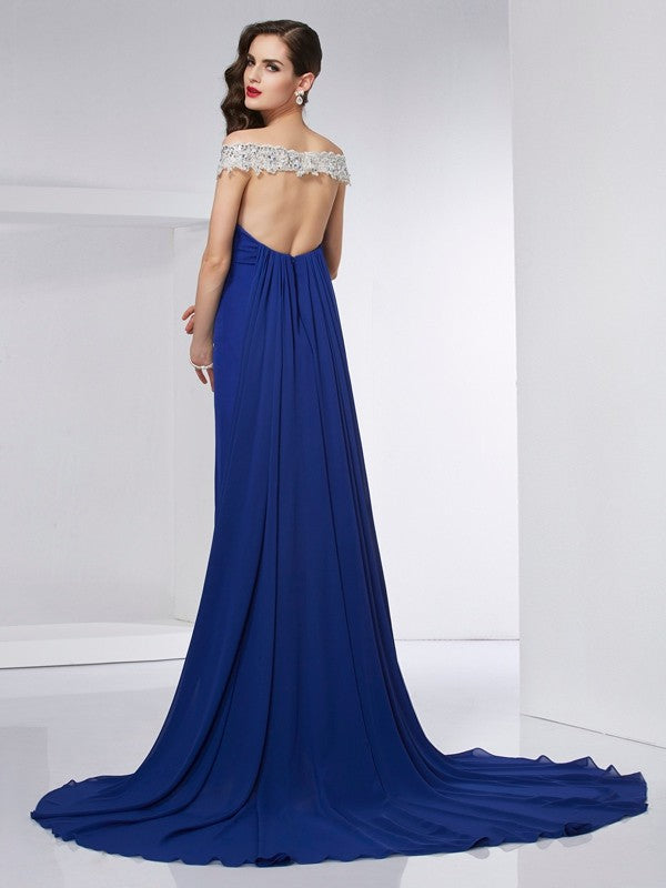 Trumpet/Mermaid Off the Shoulder Sleeveless Applique Long Chiffon Dresses