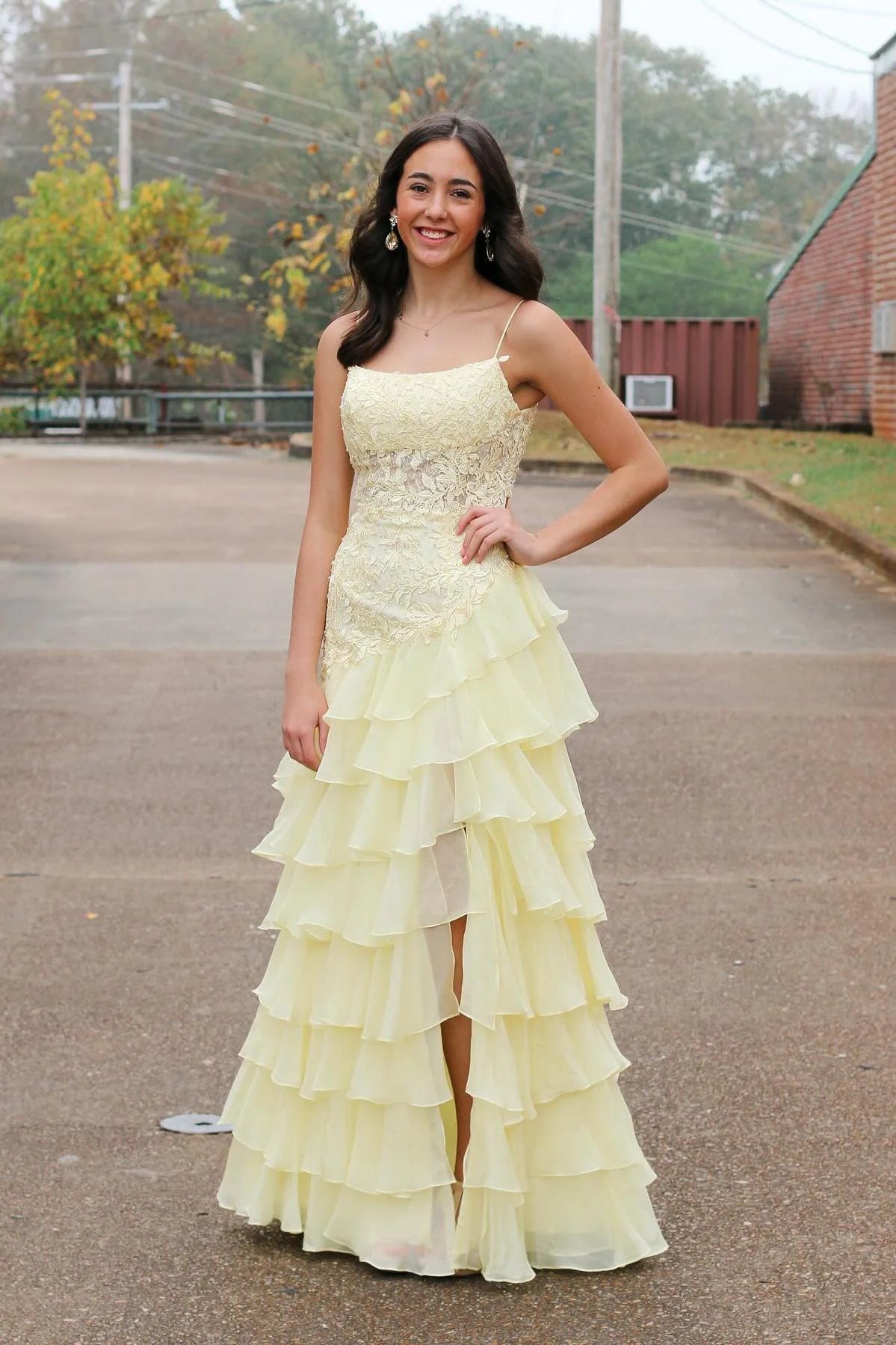 Romantic A-line Square Spaghetti Low Back Long Prom Dress