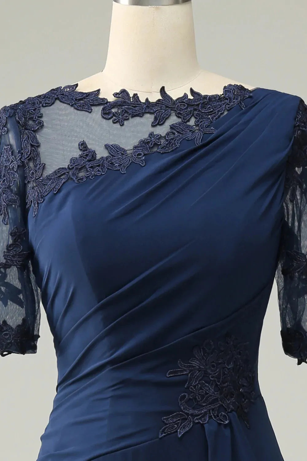Dark Navy Chiffon Sheath/column Mother of the Bride Floor-Length Dress