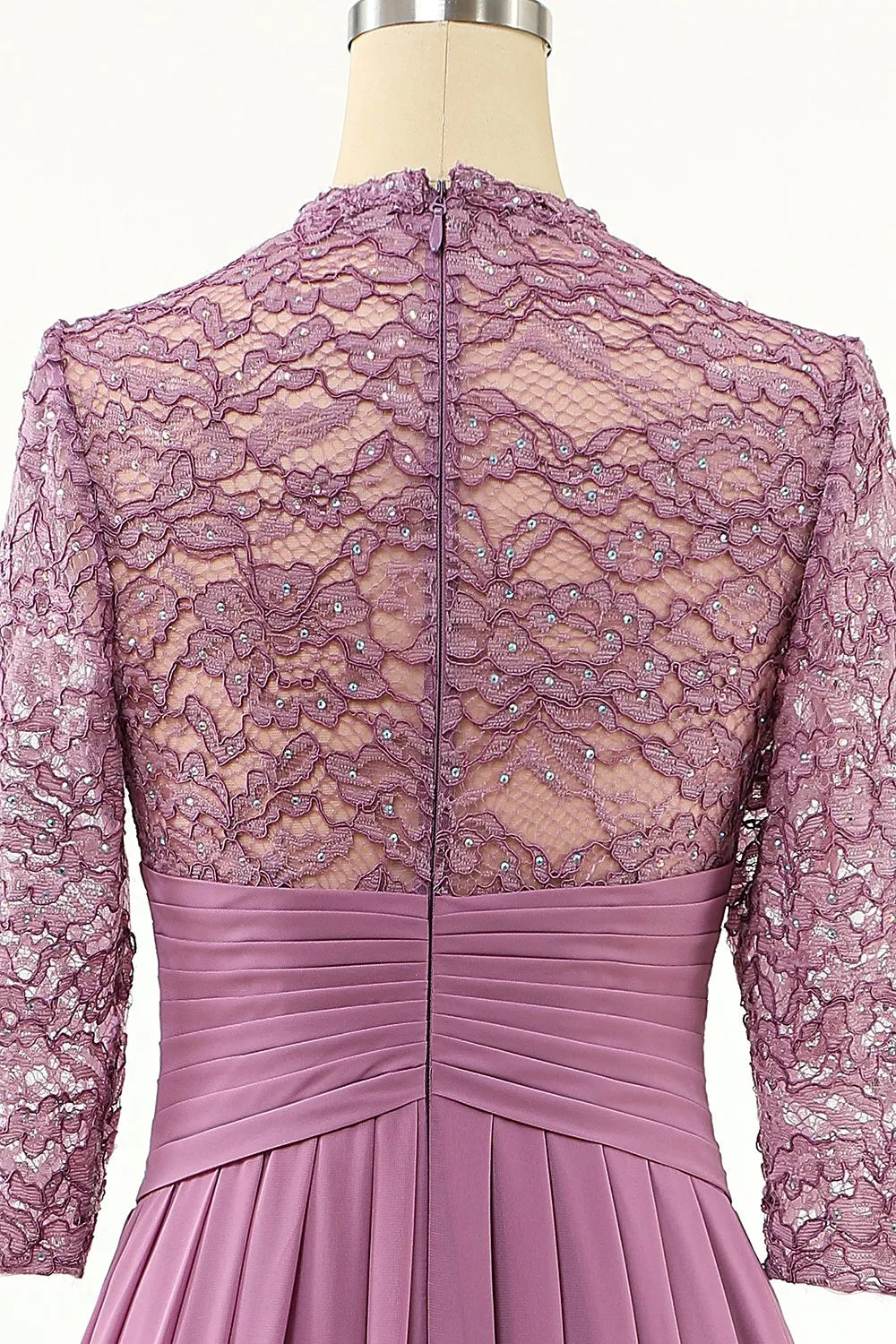 Lavender High Neck A-Line Chiffon Floor-Length Gown with Lace Bodice