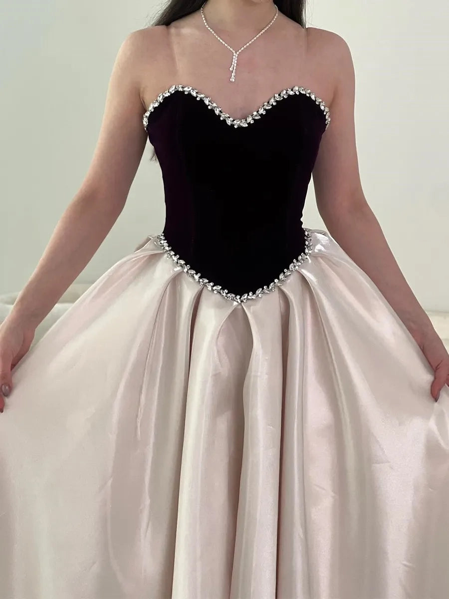 Elegant Ballgown Sweetheart Strapless Zipper Back Two Tone Long Prom Dress