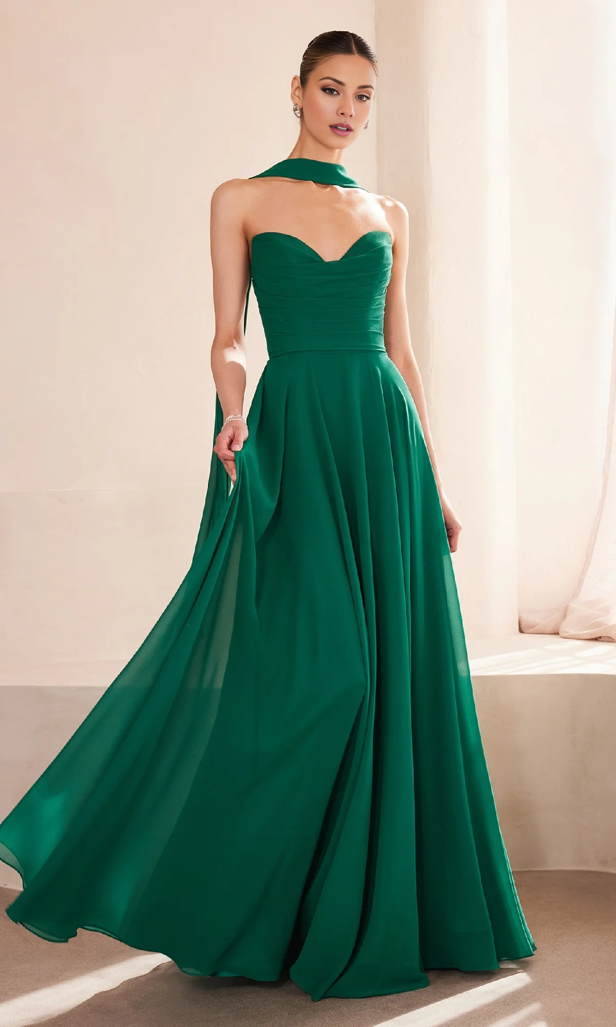Vestido de fiesta Jimiss de corte A, sin tirantes, con hombros descubiertos y largo hasta el suelo. 