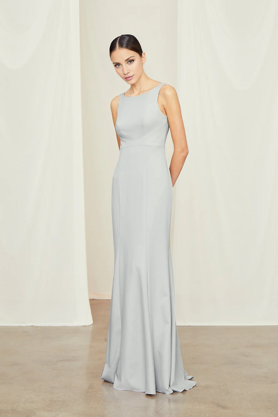 Vestido de fiesta Jimiss con escote barco, hombros descubiertos, sin mangas, espalda descubierta y largo hasta el suelo