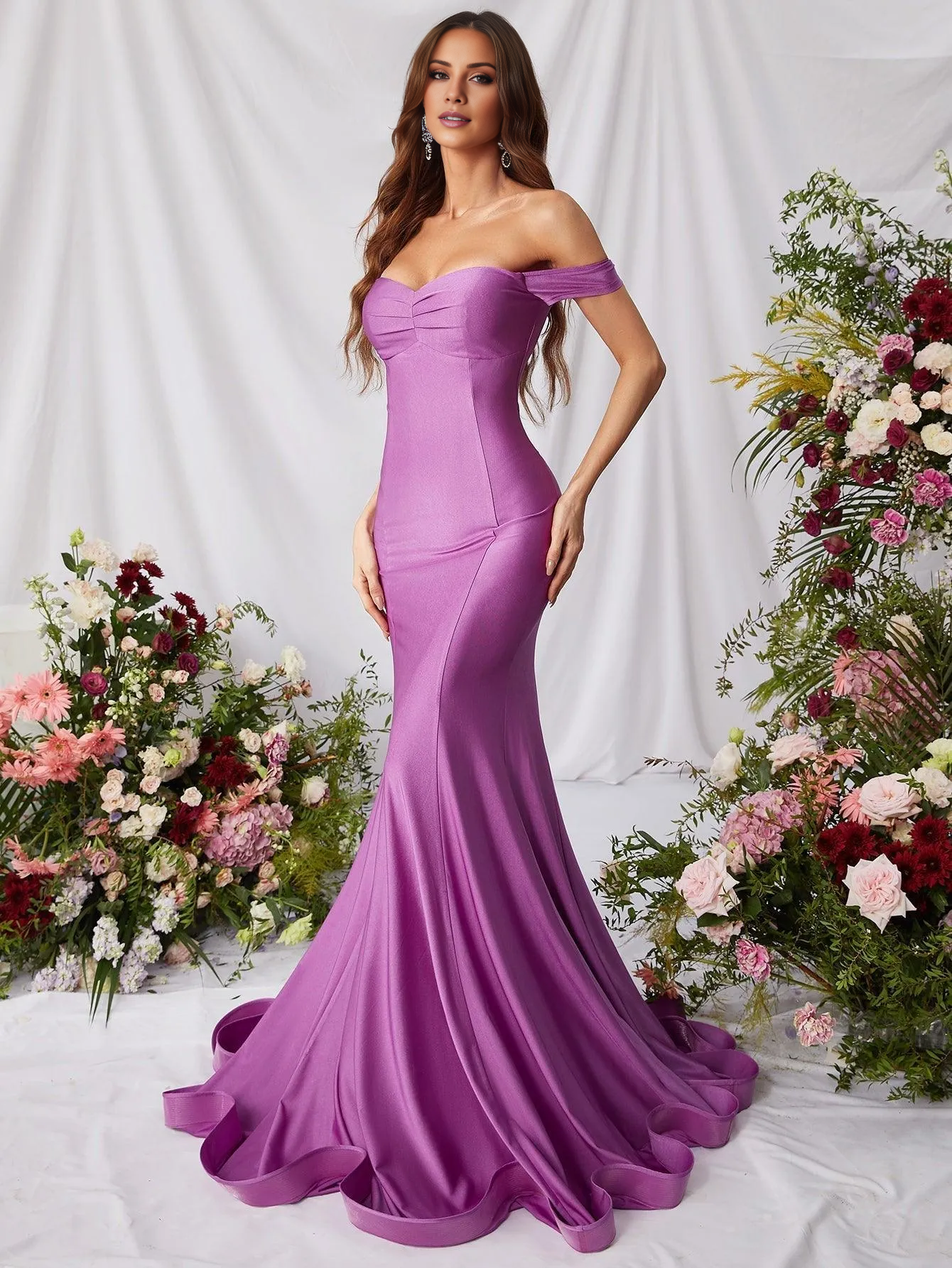 Mermaid off shoulder back zipper and floor length formal dress