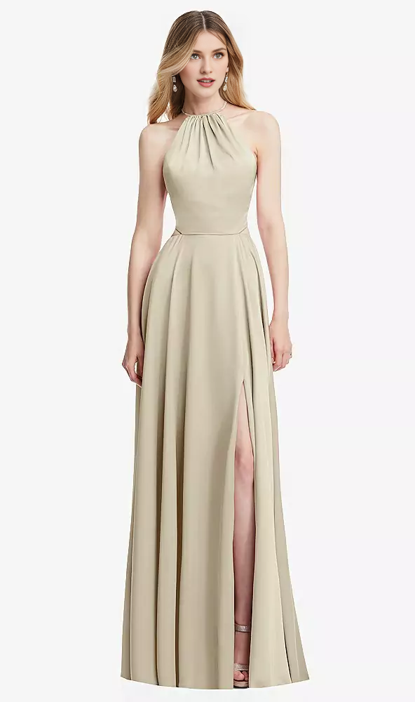 Vestido de fiesta largo con escote colgante, tirantes cruzados, espalda plisada y ahuecado