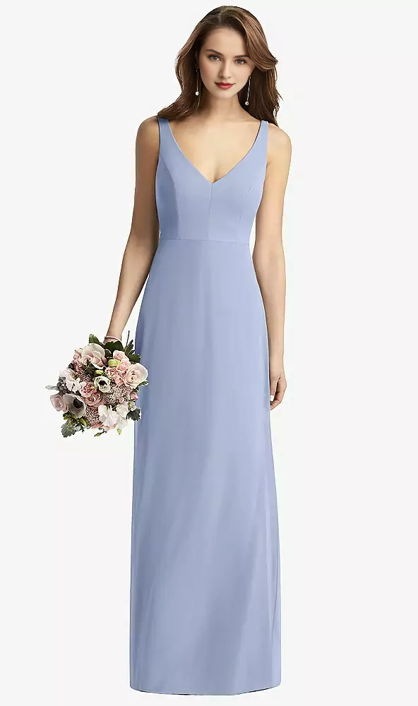 Blushing Pink Chiffon A-Line V-Neck Floor-Length Bridesmaid & Formal Dress
