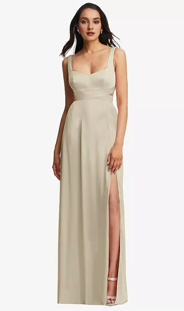 Vestido de fiesta extra largo con cuello abierto, abertura frontal, corte cruzado y cuerpo ahuecado