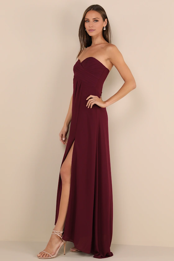 Vestido de noche Jimiss con hombros descubiertos, cuello, sin mangas, sin tirantes, espalda descubierta, abertura lateral y largo hasta el suelo