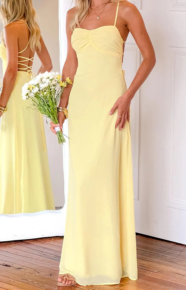 Vestido de fiesta Jimiss con escote cuadrado, tirantes finos, espalda descubierta, abertura lateral y largo hasta el suelo
