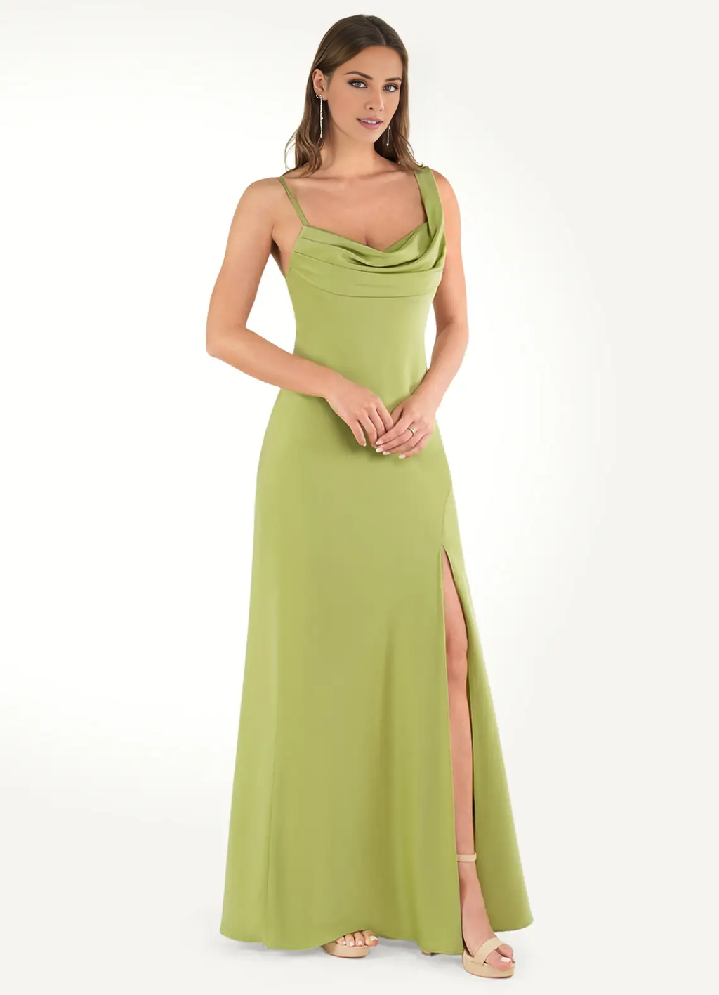 Vestido de fiesta Jimiss con escote asimétrico, espalda descubierta, abertura lateral y largo hasta el suelo 