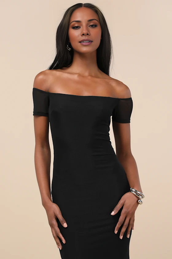 Vestido de noche Jimiss con hombros descubiertos, sin mangas, espalda descubierta, abertura y largo hasta el suelo