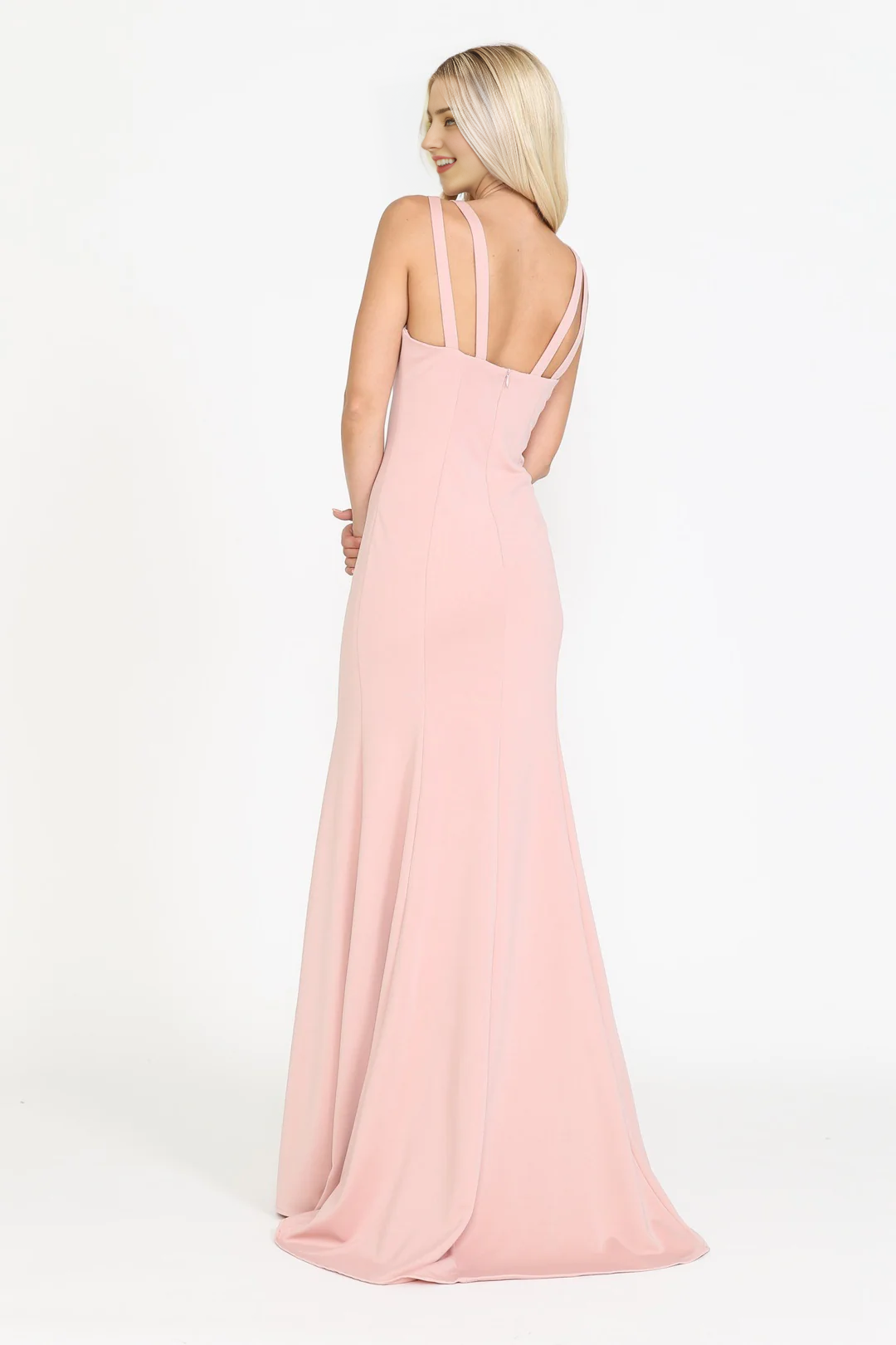 Vestido largo de punto liso con escote en V y falda ajustada