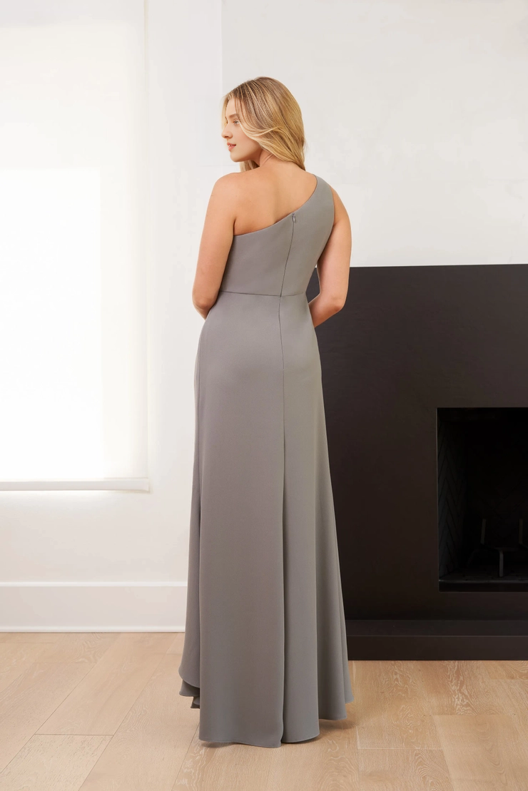 Slate Blue One Shoulder A-Line Asymmetrical Bridesmaid Dress
