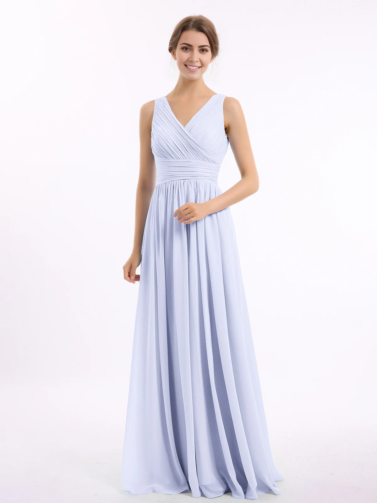 Vestido de gasa con escote en V y largo hasta el suelo