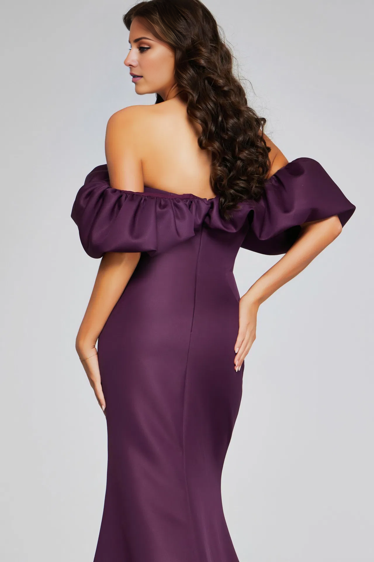 Romantic Mulberry Satin Mermaid Off-the-Shoulder Gown