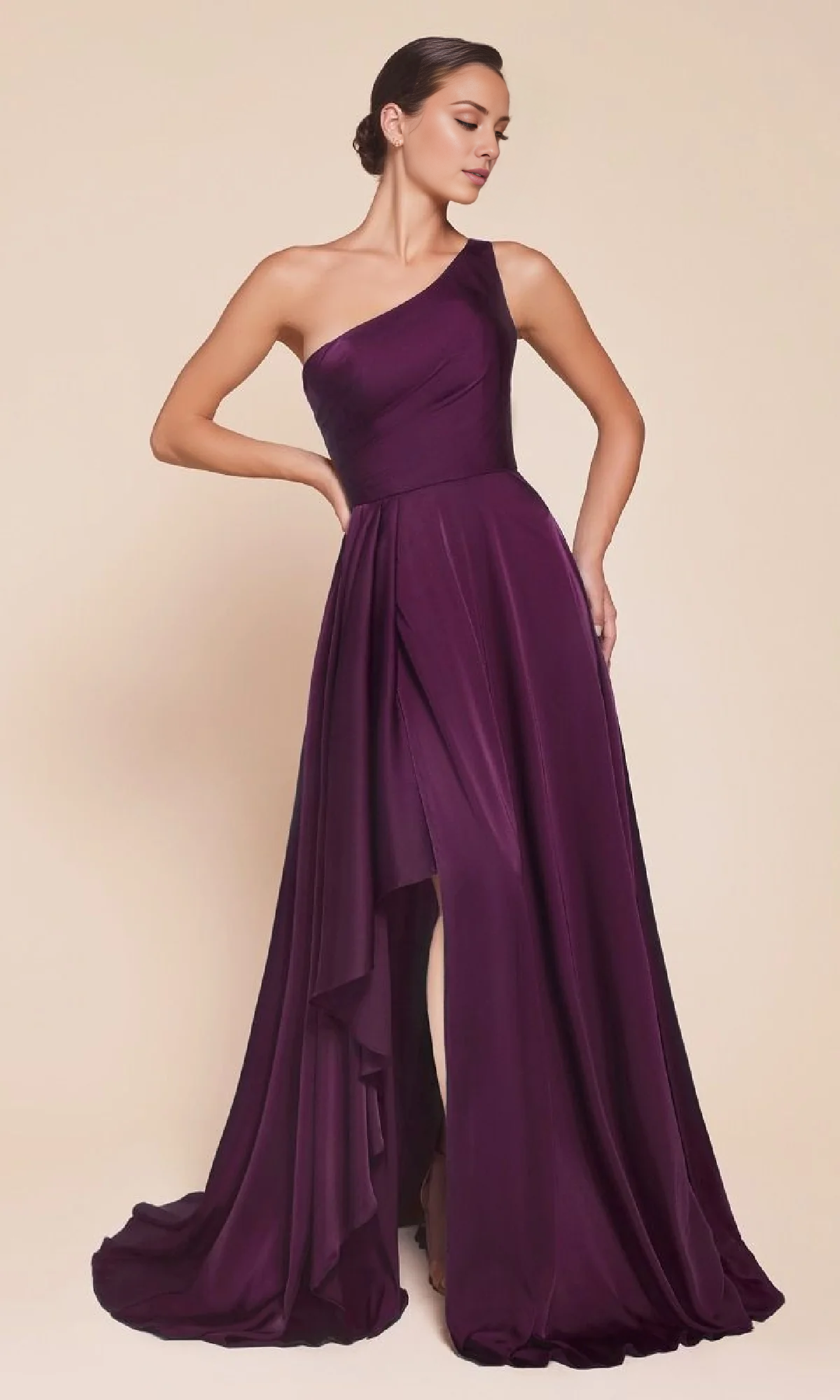 Slate Blue Satin One Shoulder A-Line High-Low Dress