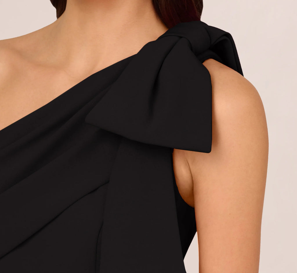 Vestido de fiesta Jimiss de crepé con un solo hombro, espalda descubierta, lazo y largo hasta el suelo