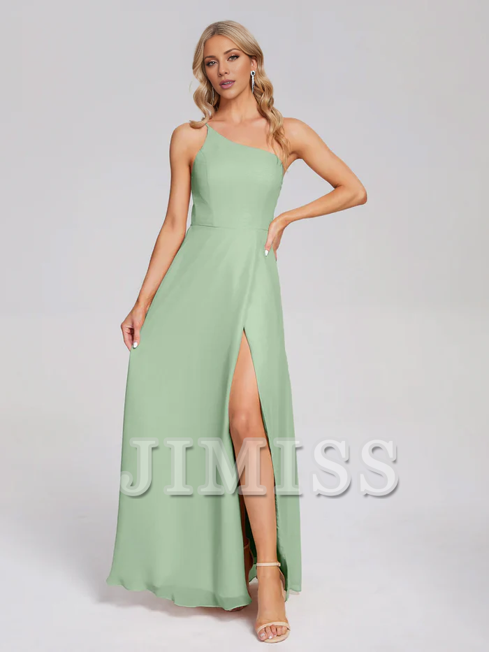 Vestido de dama de honor largo hasta el suelo en gasa con aberturas laterales en los hombros