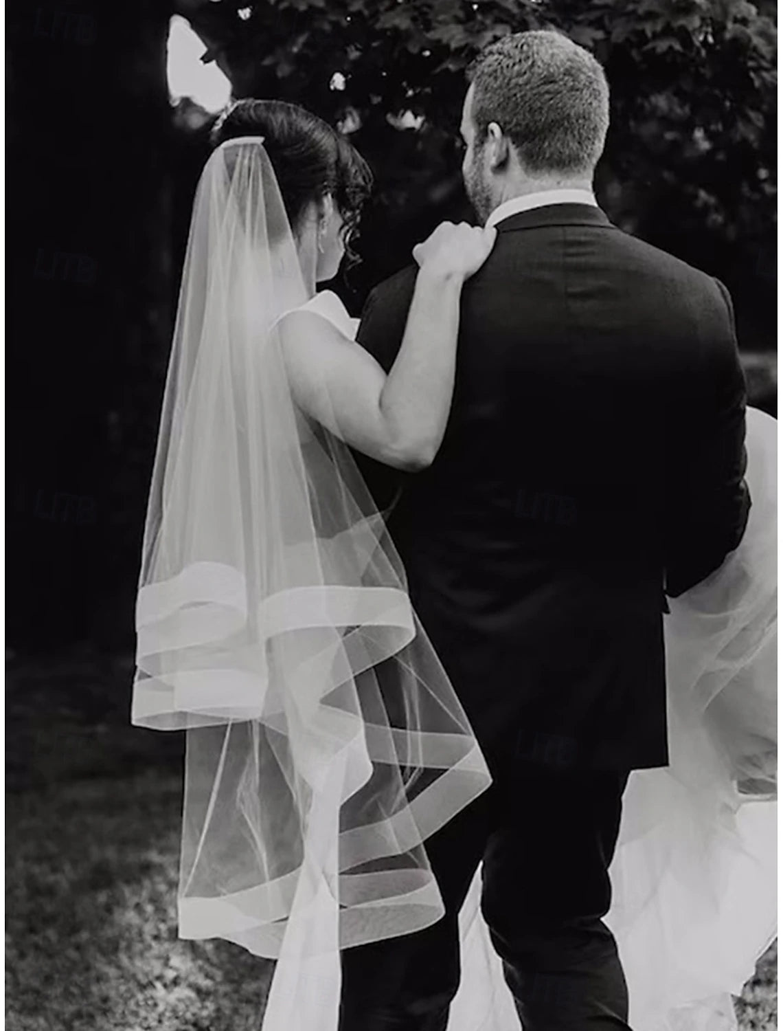 Jimiss - Vestido de novia contemporáneo/de moda de una sola capa con velo catedral y gasa con borlas