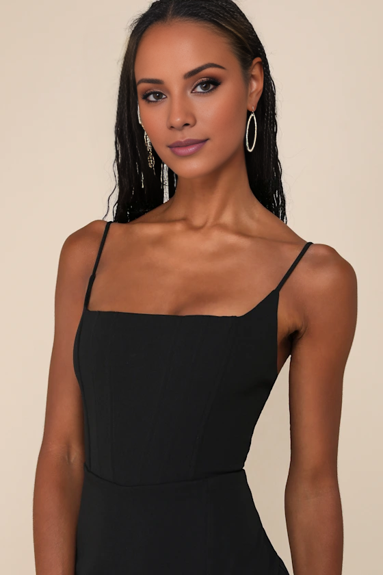 Vestido de noche Jimiss con escote cuadrado, sin mangas, tirantes finos, espalda descubierta, abertura lateral y largo hasta el suelo