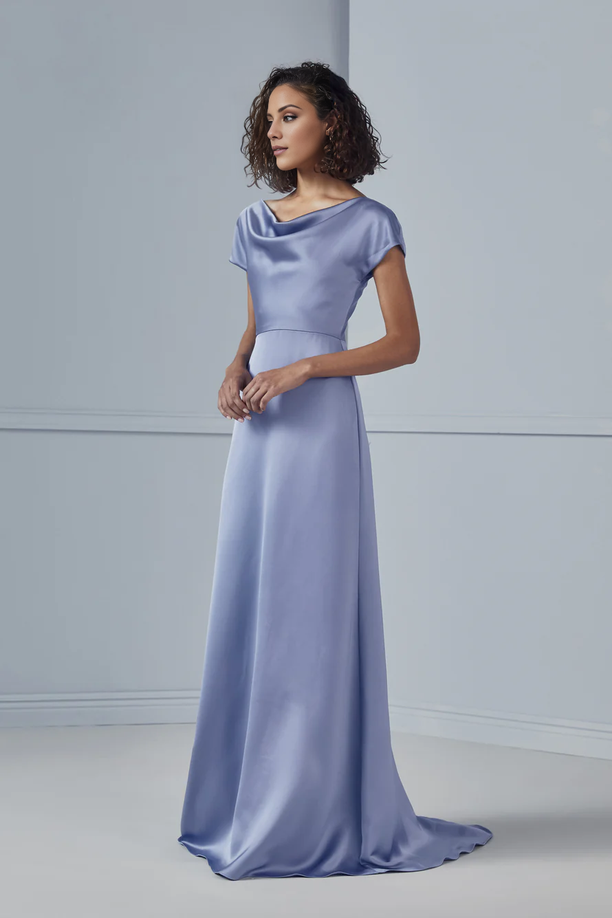Vestido de fiesta Jimiss de corte A, cuello colgante, manga corta, sin espalda y largo hasta el suelo