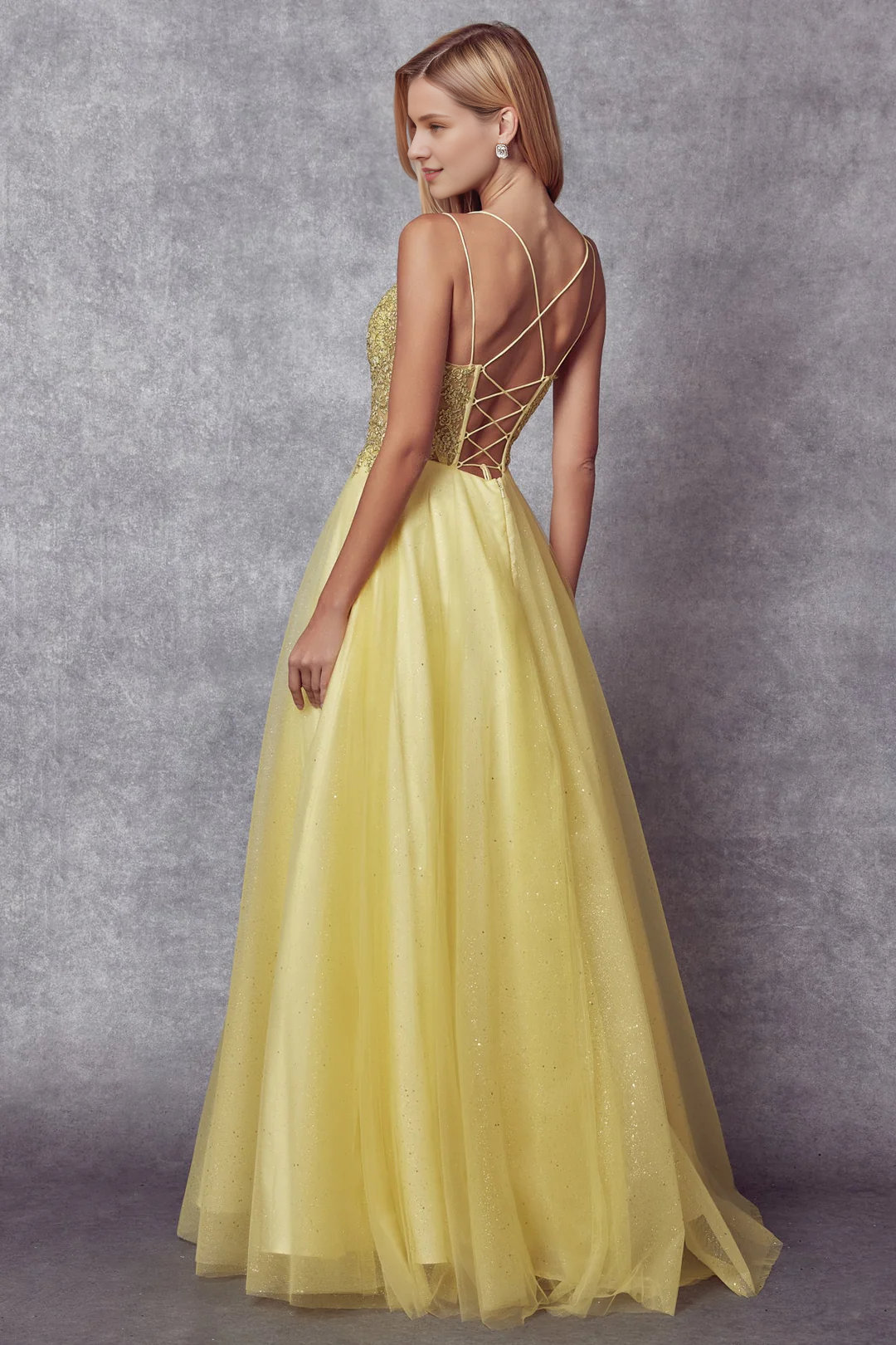 Vestido largo sin mangas con falda en forma de A y cordones