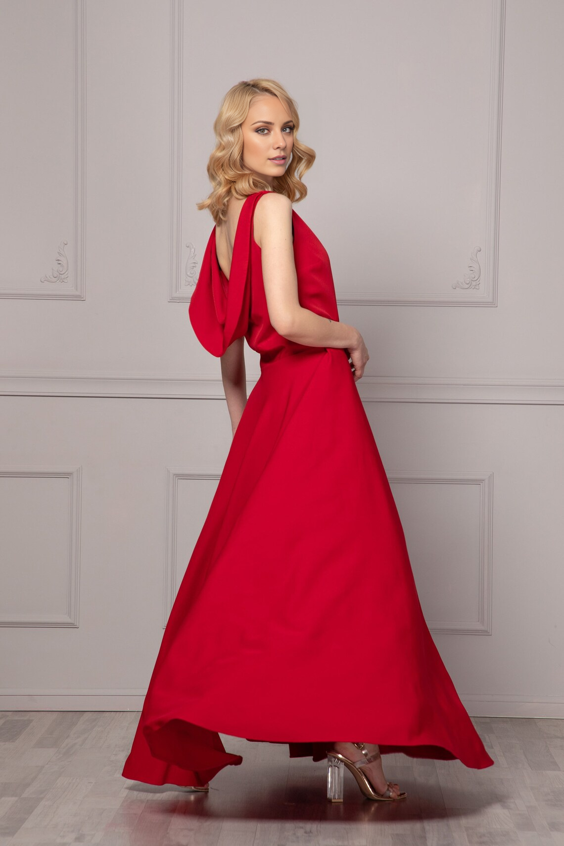 Jimiss - Vestido de fiesta sin mangas, espalda descubierta, cuello barco y largo hasta el suelo 