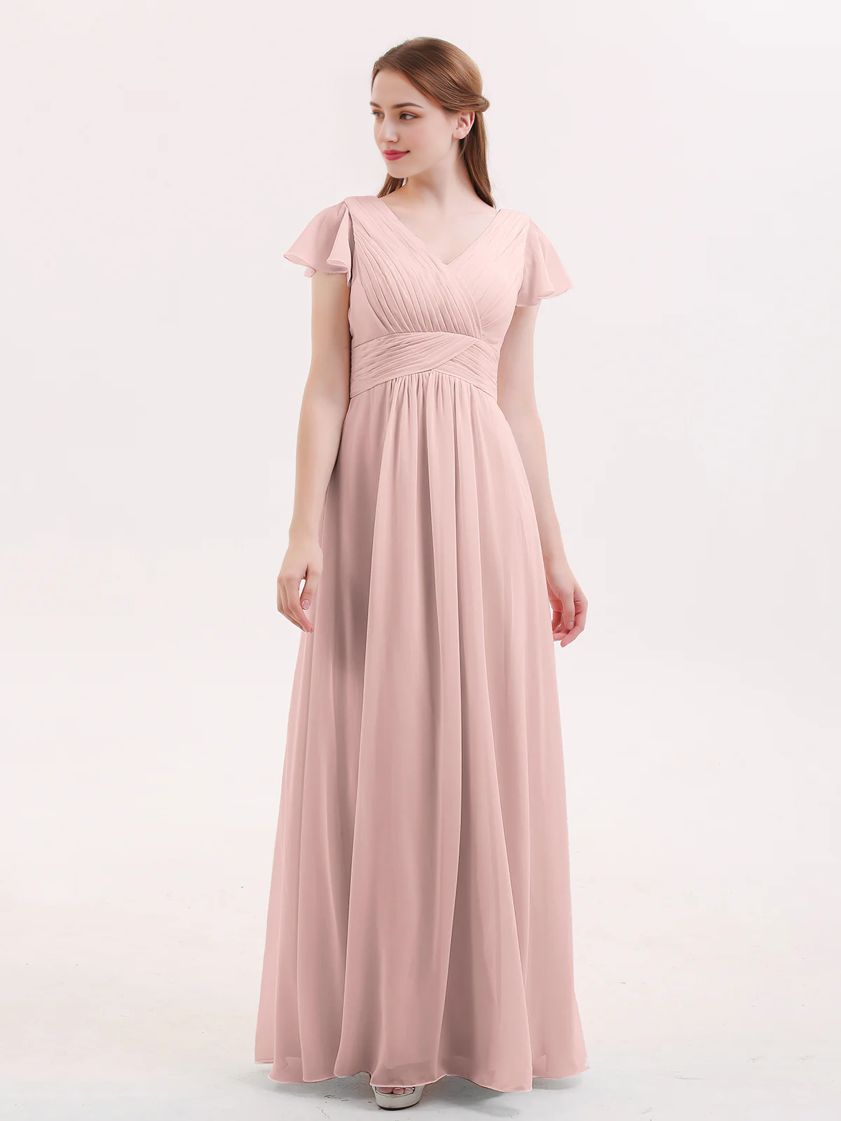 Burgundy Chiffon A-Line V-Neck Floor-Length Bridesmaid Dress