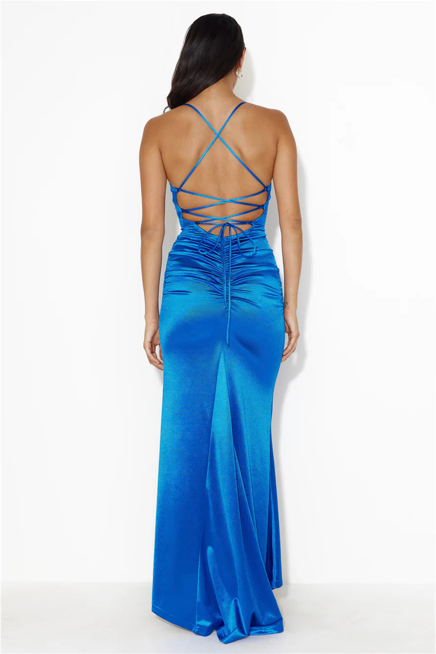 Vestido de fiesta Jimiss con escote en V, tirantes en la espalda y largo hasta el suelo de satén