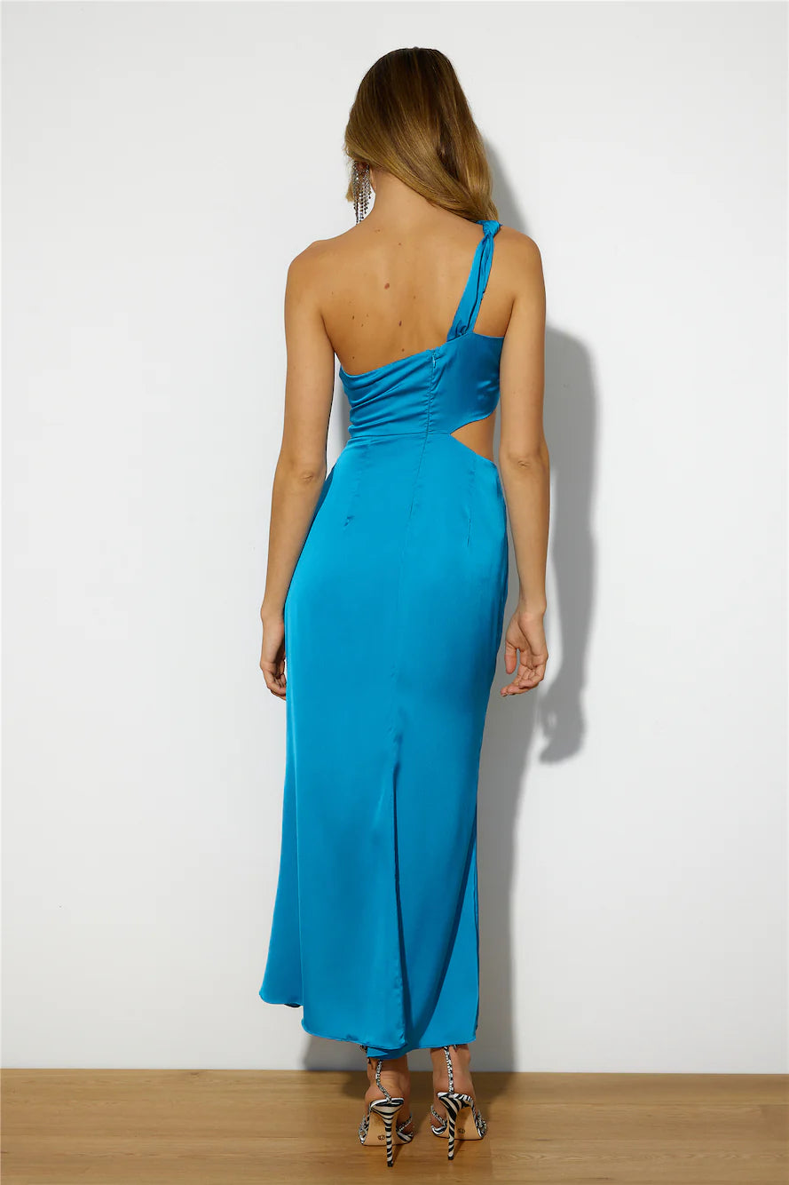 Vestido de fiesta largo Jimiss con cuello de un solo hombro, espalda abierta y abertura lateral