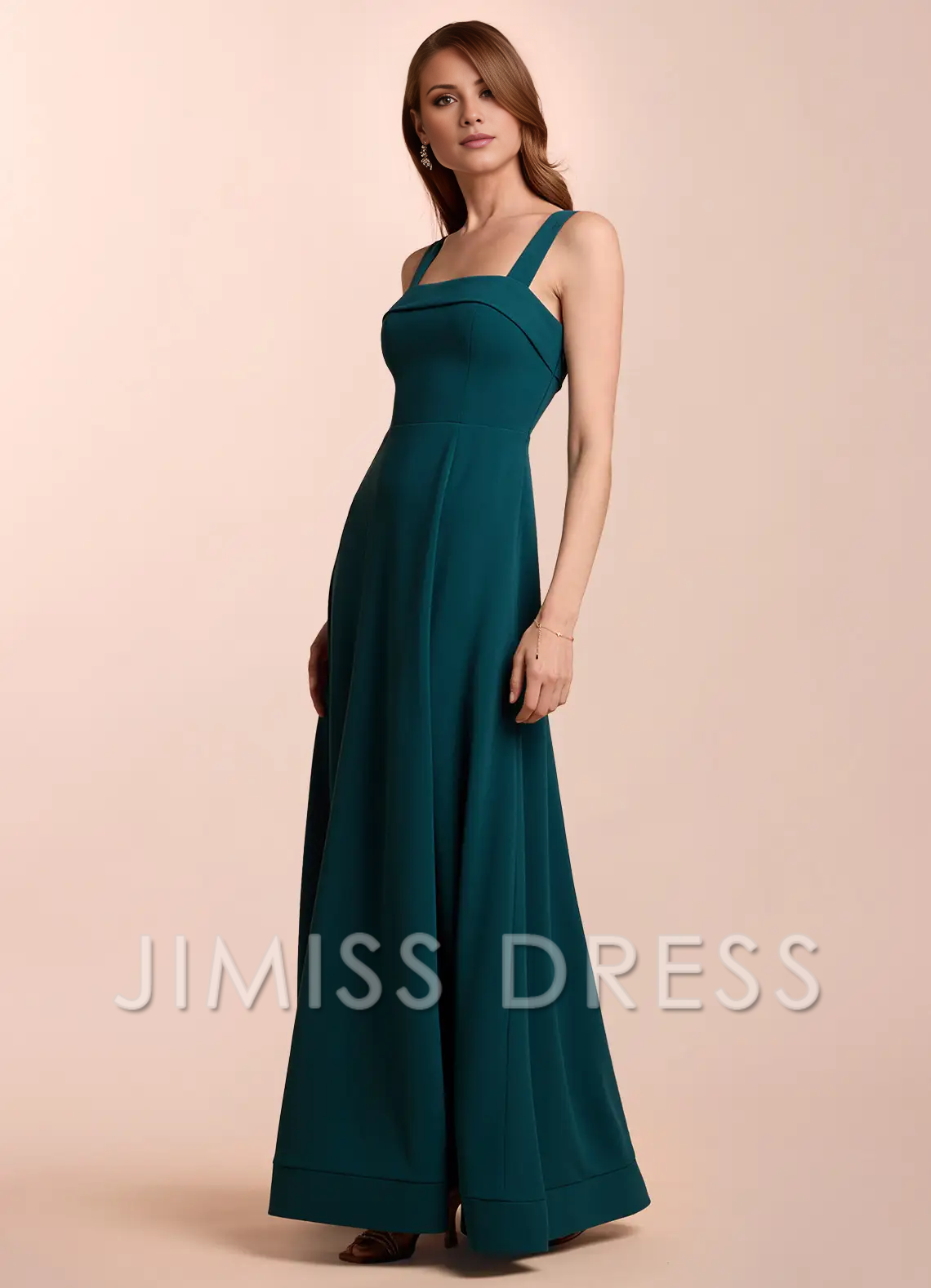 Vestido de fiesta Jimiss de corte A, escote recto, espalda descubierta y largo hasta el suelo 