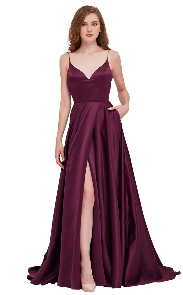 Vestido de noche largo hasta el suelo con corsé ajustado, espalda descubierta y escote en V en forma de A