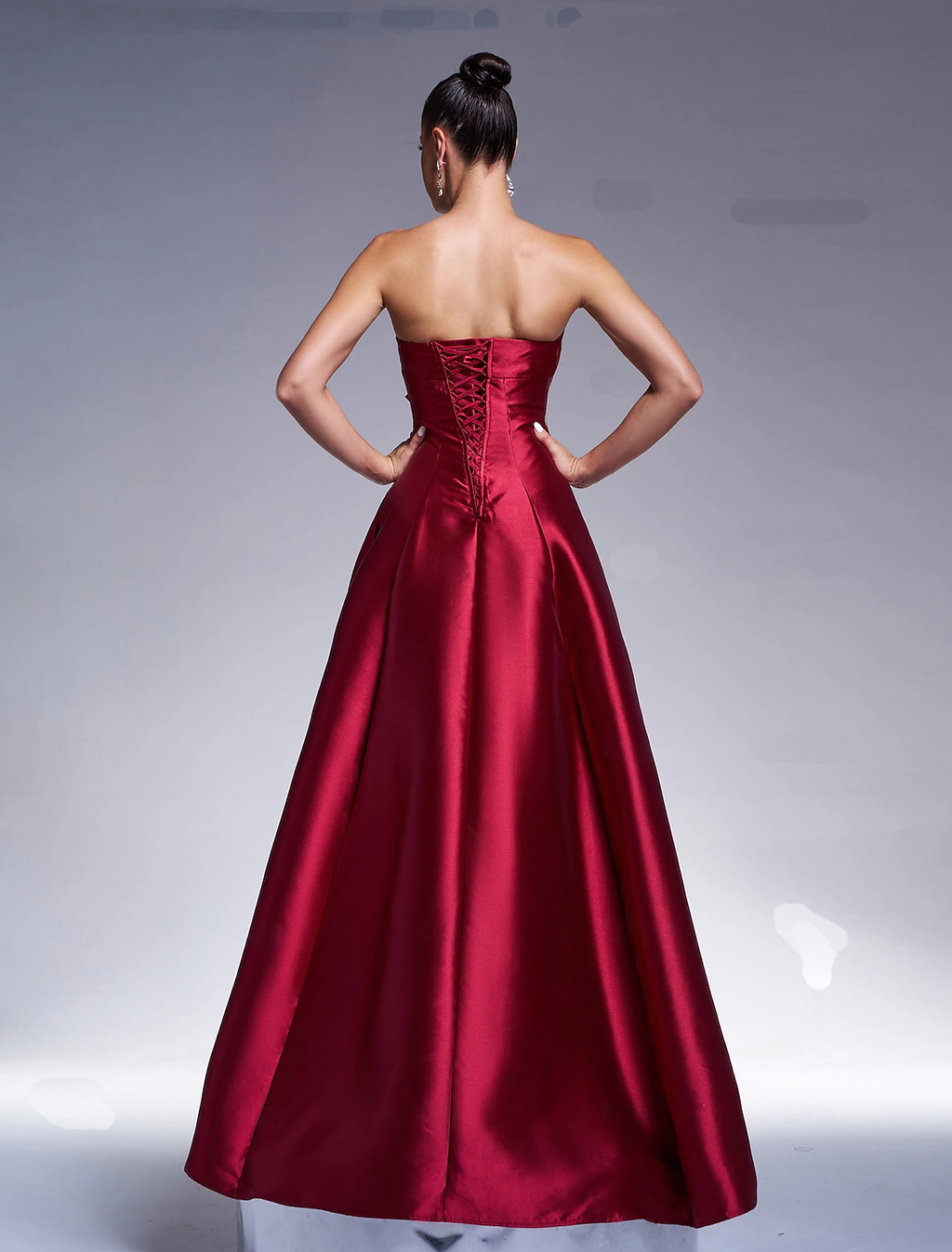 Burgundy Satin A-Line Floor-Length Evening Dress