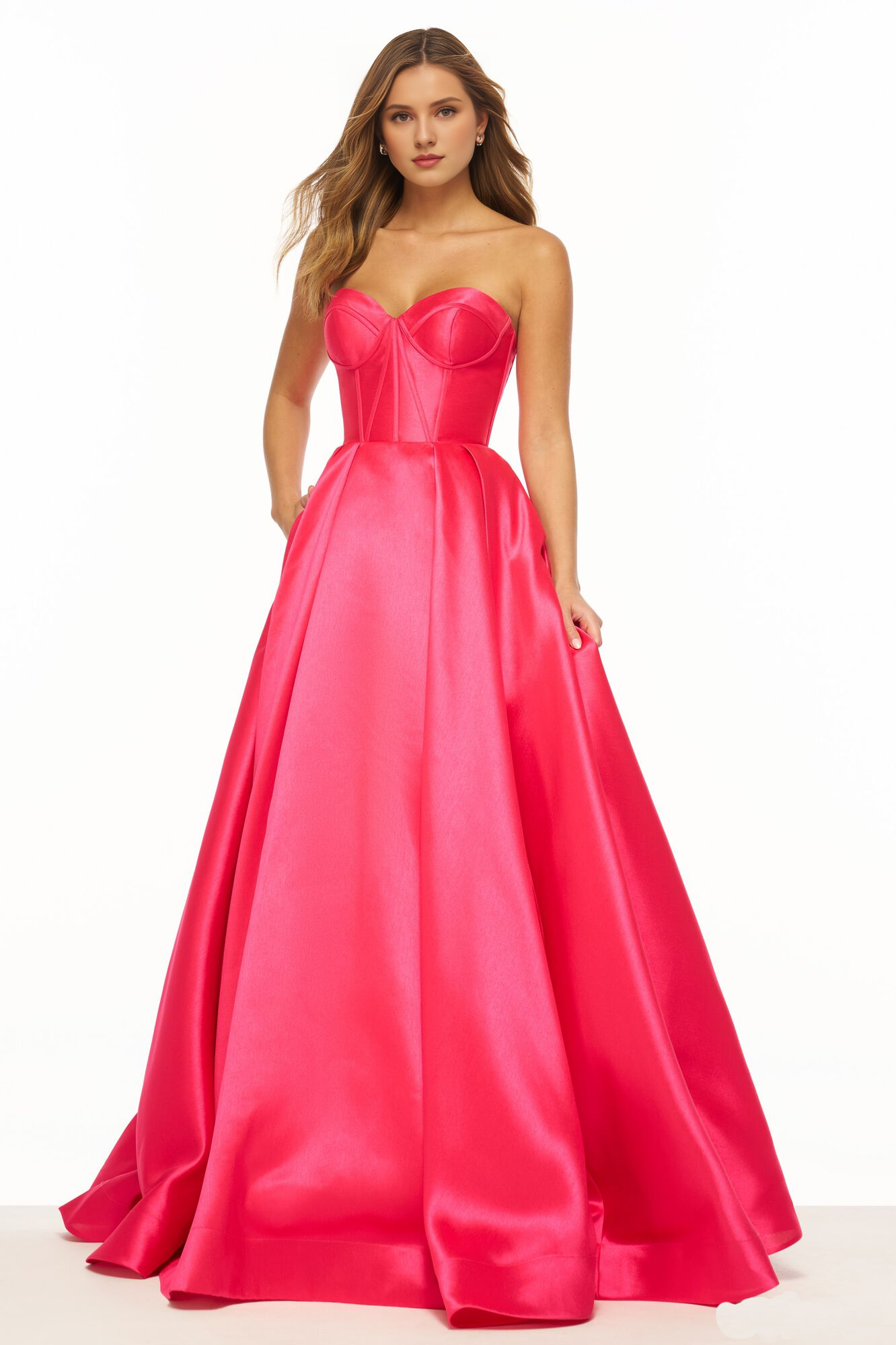 Strapless ball with tight corset and floor length Prom dress
