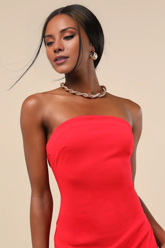 Vestido de fiesta Jimiss con hombros descubiertos, cuello, sin mangas, sin tirantes, espalda descubierta, abertura lateral y largo hasta el suelo