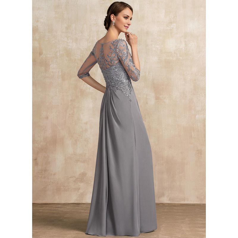 Grey Chiffon A-Line Floor-Length Mother Of The Bride Dress