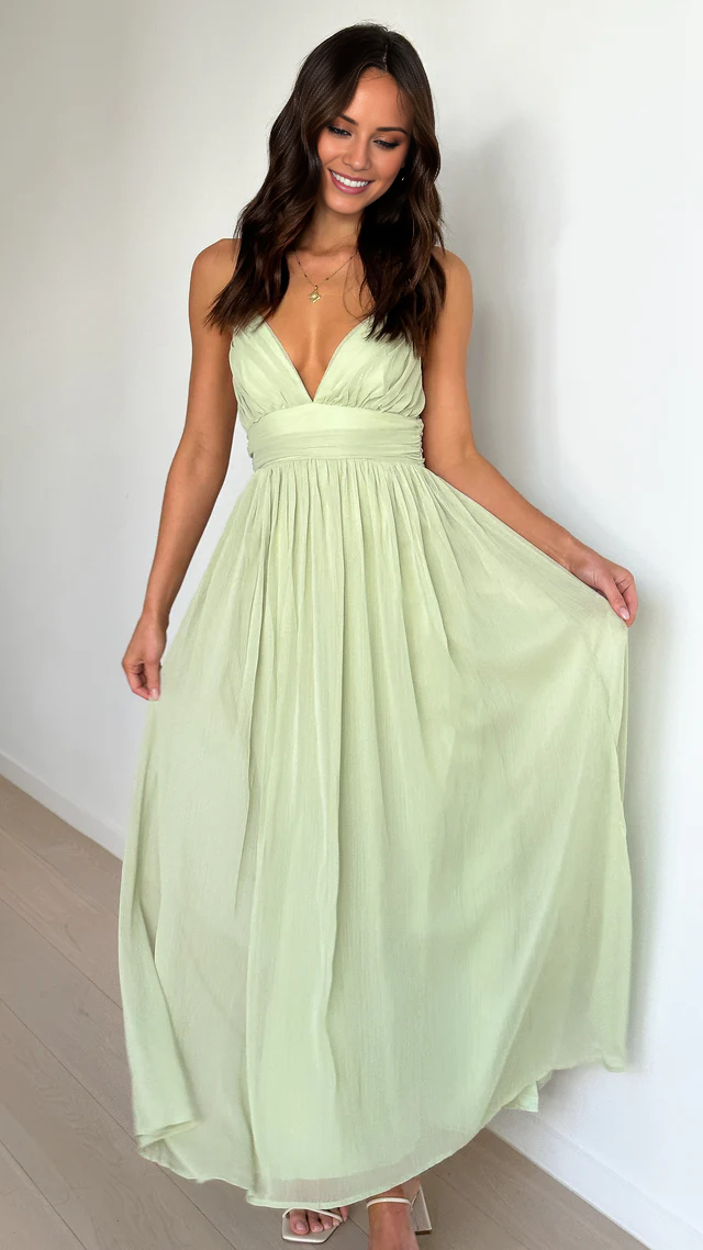 Vestido de fiesta Jimiss con escote en V, tirantes finos, espalda descubierta y largo hasta el suelo
