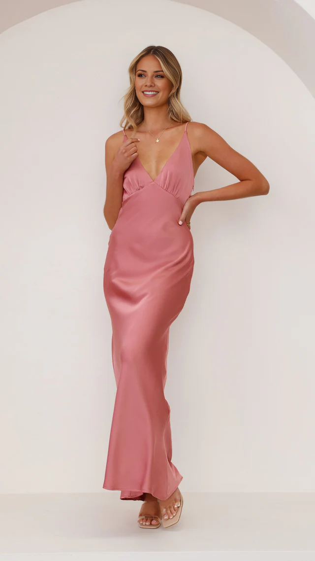 Vestido de noche Jimiss con escote en V profundo, tirantes finos y hombros descubiertos, largo hasta el suelo