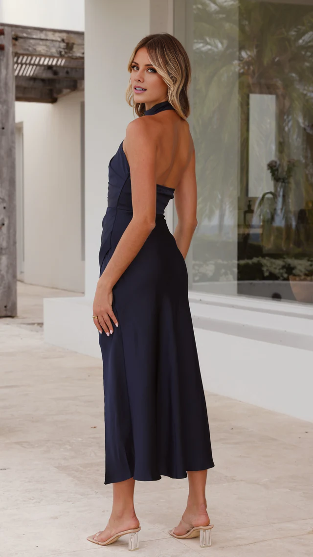 Vestido de fiesta Jimiss con cuello alto, escote colgante, abertura lateral en la espalda y largo hasta el suelo