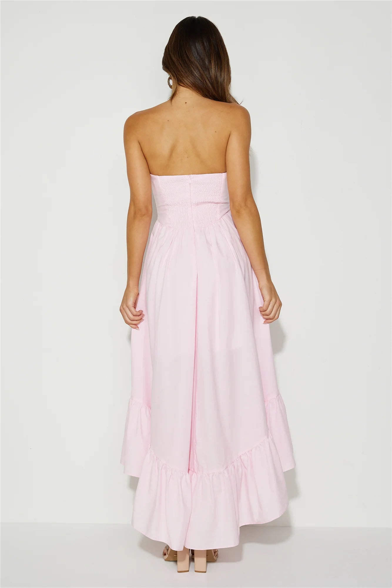 Vestido de fiesta largo Jimiss con corte A, cuello descubierto, sin tirantes ni espalda descubierta