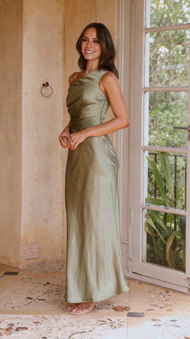 Vestido de fiesta Jimiss con hombros descubiertos, sin mangas, plisado y largo hasta el suelo