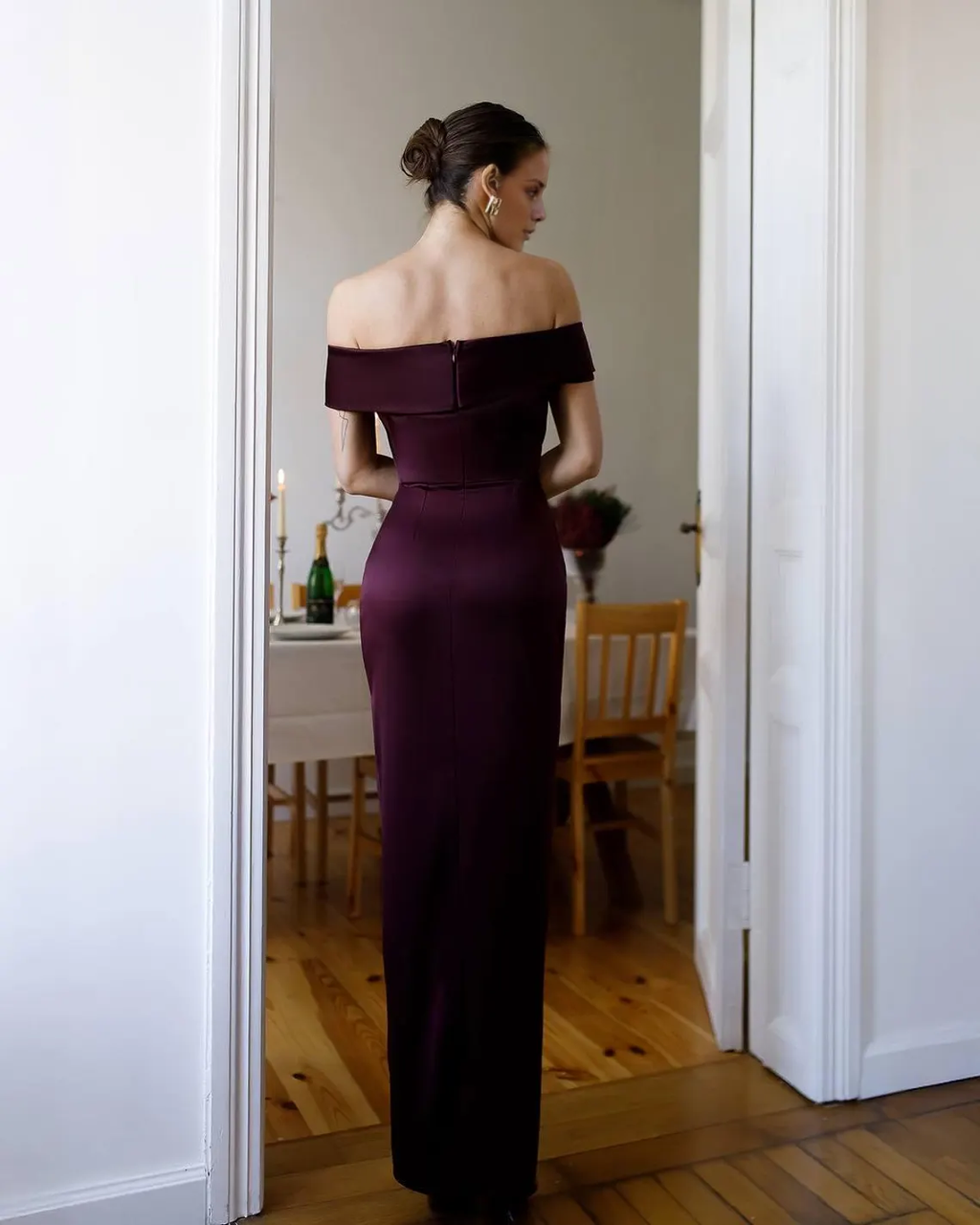 Jimiss - Vestido de fiesta de satén sin mangas, con cuello al descubierto y largo hasta el suelo 
