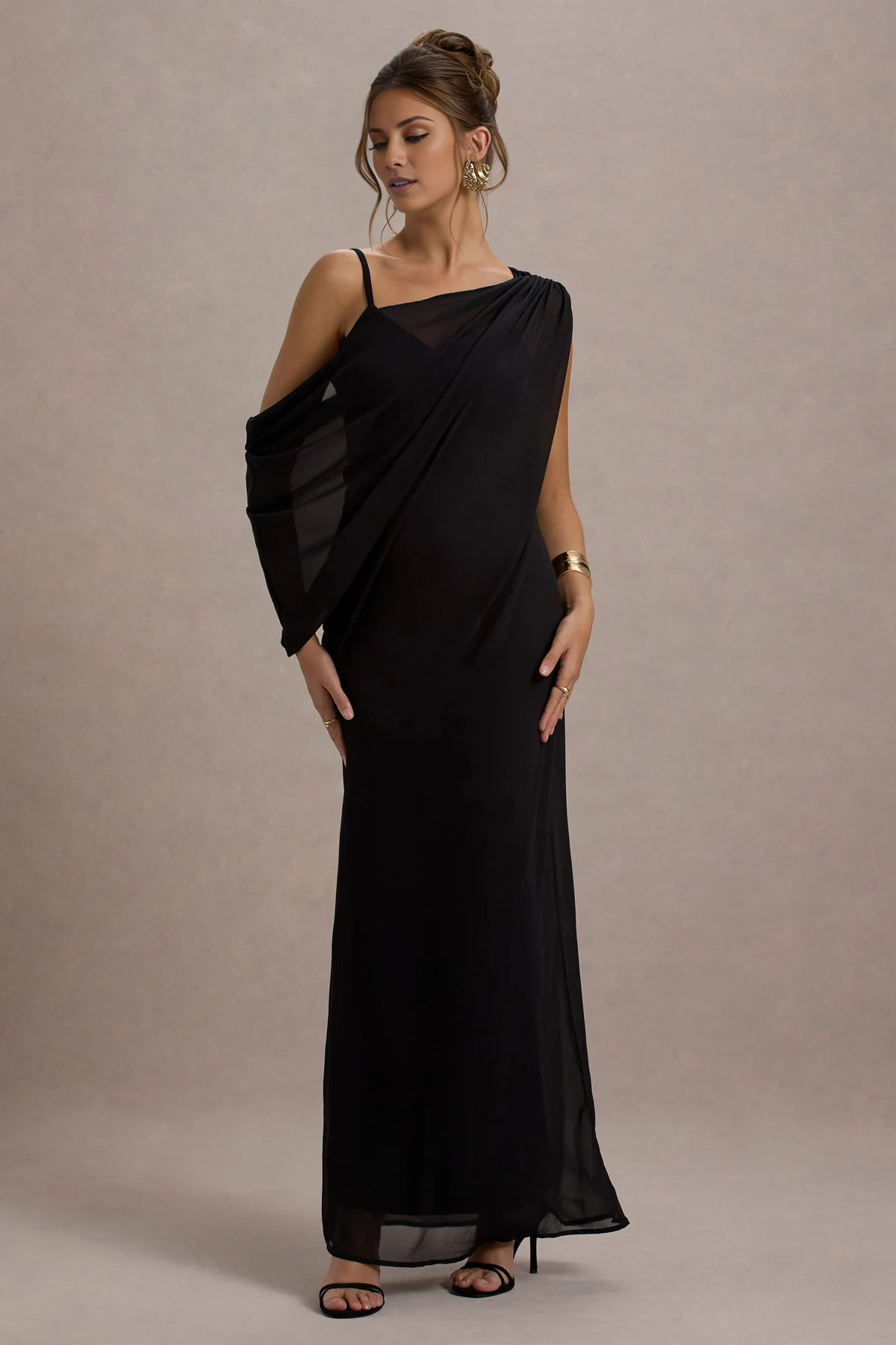 Chiffon ribbon black V-neck and floor length evening dress - Jimiss Dress