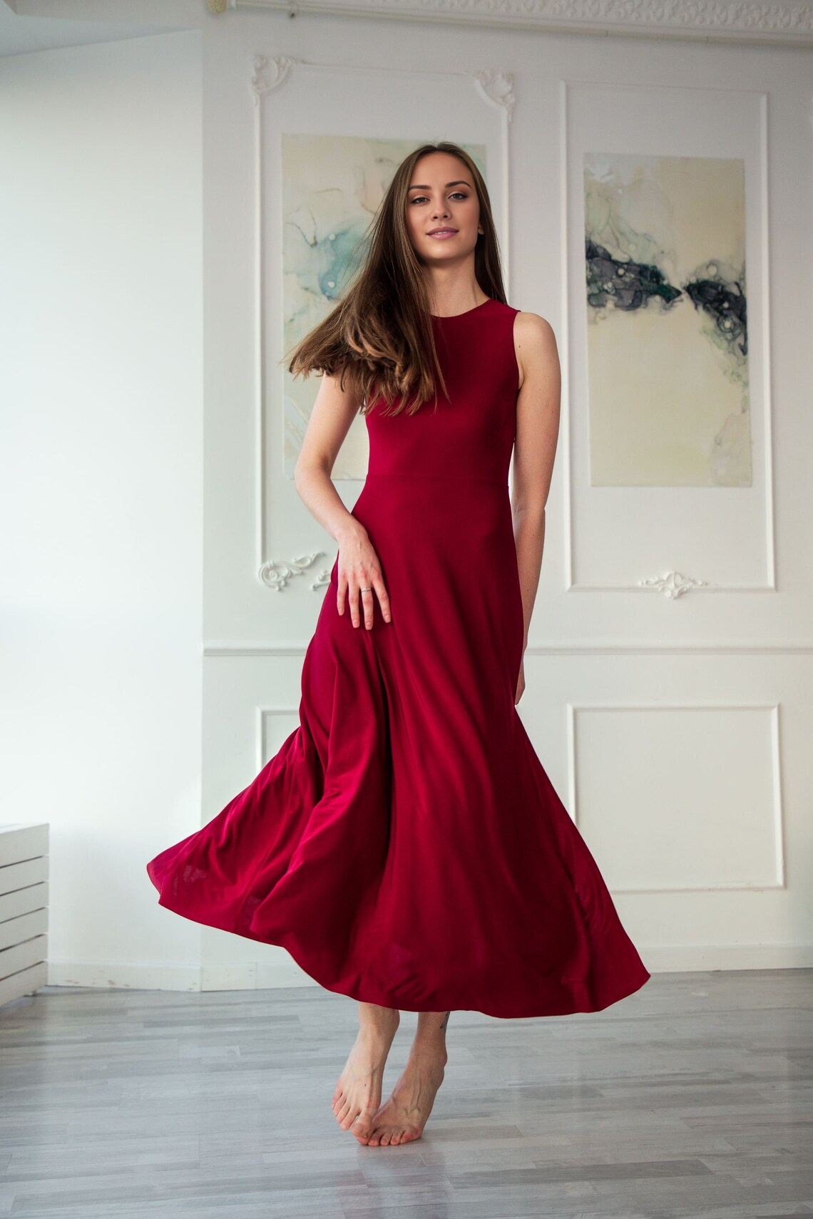 Jimiss - Vestido de fiesta largo sin espalda, sin mangas y con cuello redondo 