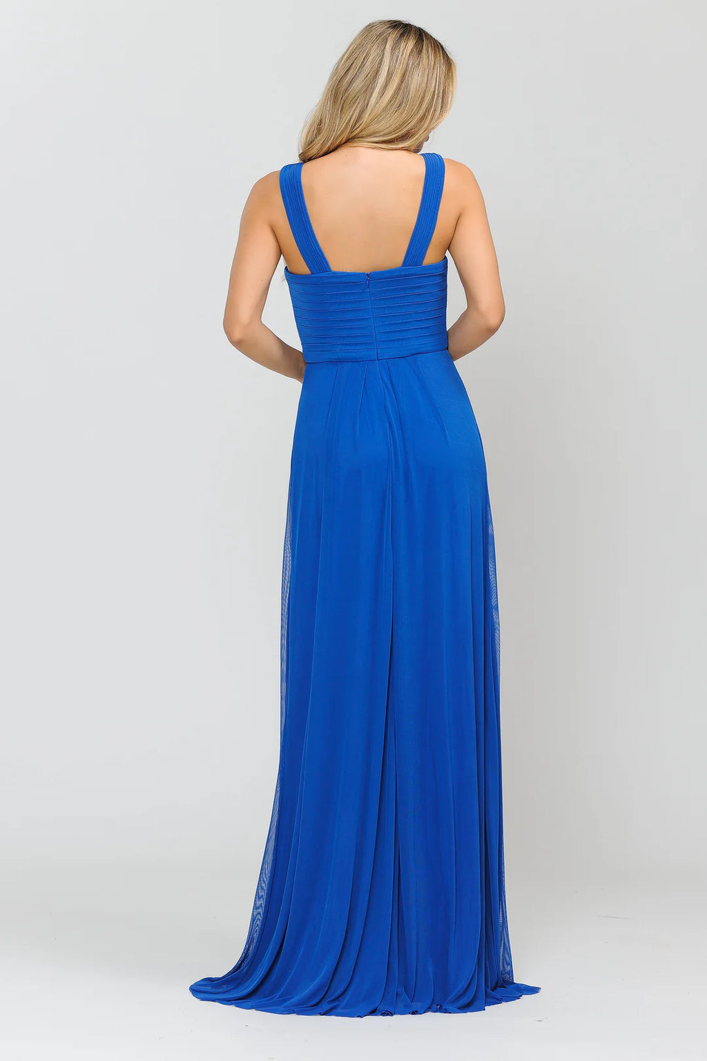 Yellow Chiffon A-Line Floor-Length Bridesmaid Dress with Halter neckline & Criss-Cross Straps