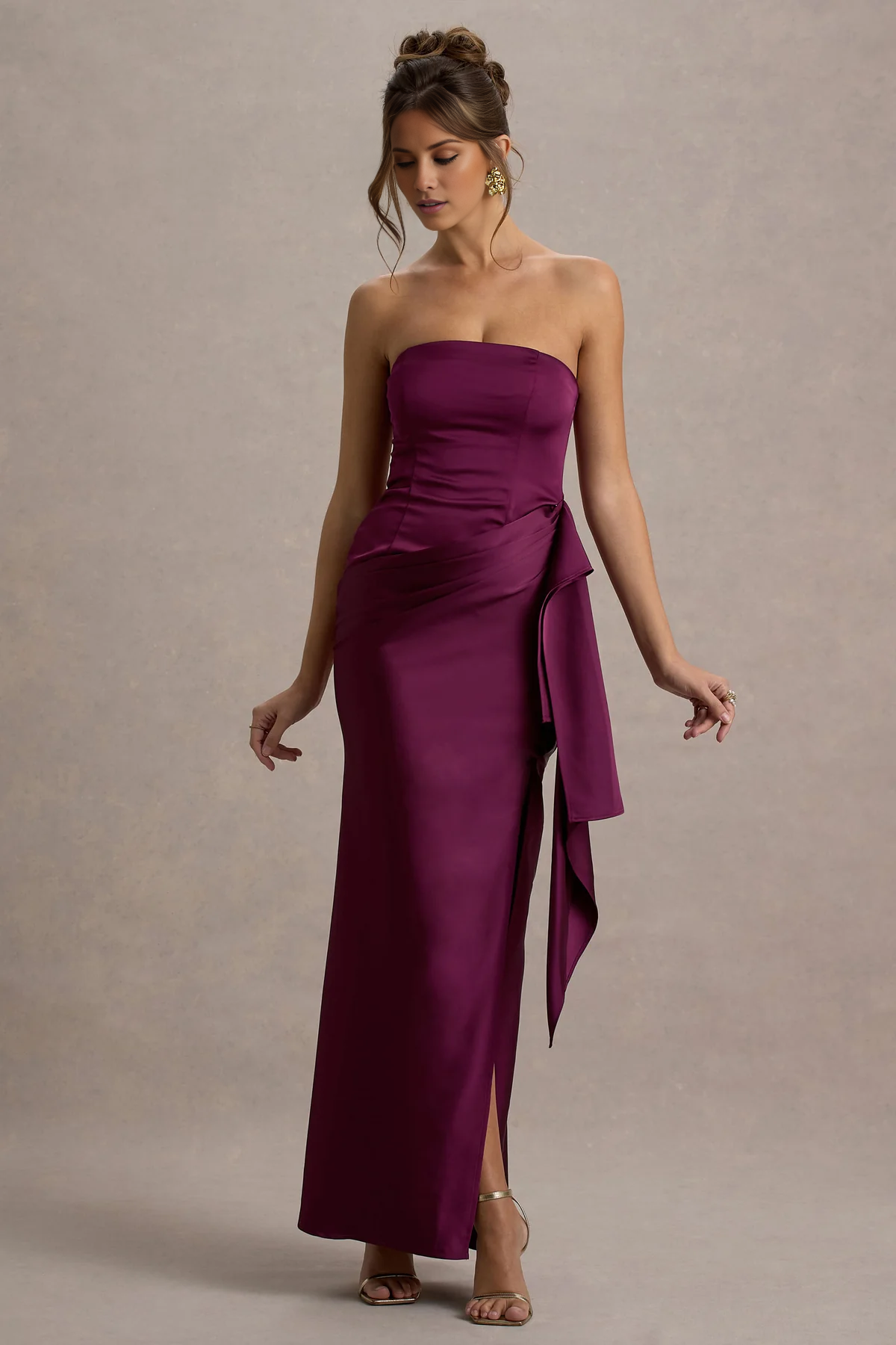 Off shoulder collar satin strapless and floor length evening dress - jimiss dress